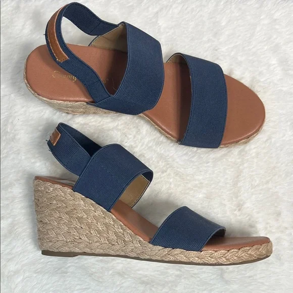 Tommy Bahama Navy Sakura Wedge Espadrille Sandal sz 6.5 - Picture 1 of 8